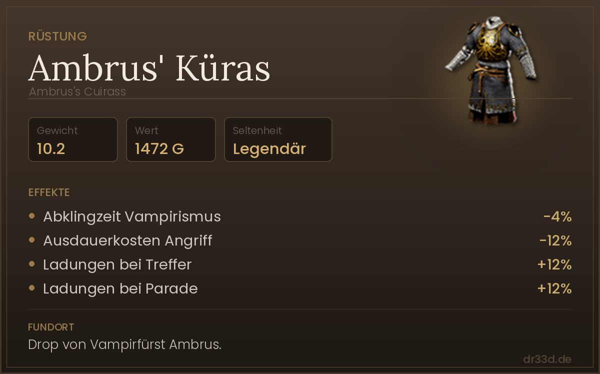 Ambrus' Küras: Werte, Effekte und Fundort in The Blood of Dawnwalker
