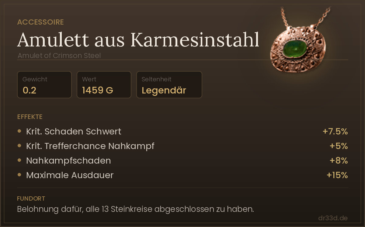 Amulett aus Karmesinstahl: Werte, Effekte und Fundort in The Blood of Dawnwalker