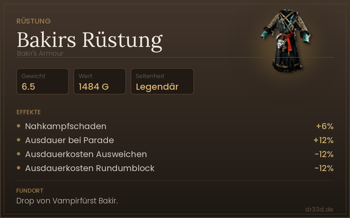 Bakirs Rüstung: Werte, Effekte und Fundort in The Blood of Dawnwalker