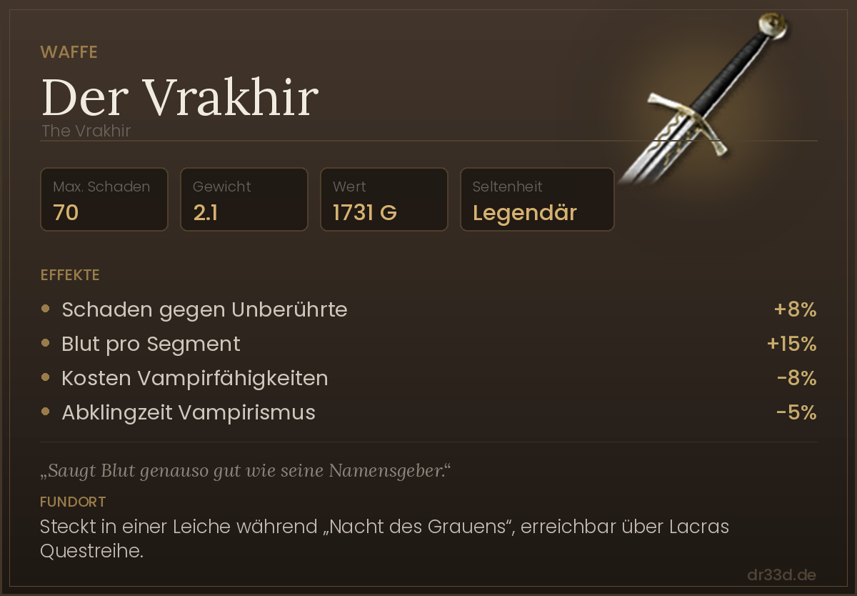 Der Vrakhir: Werte, Effekte und Fundort in The Blood of Dawnwalker