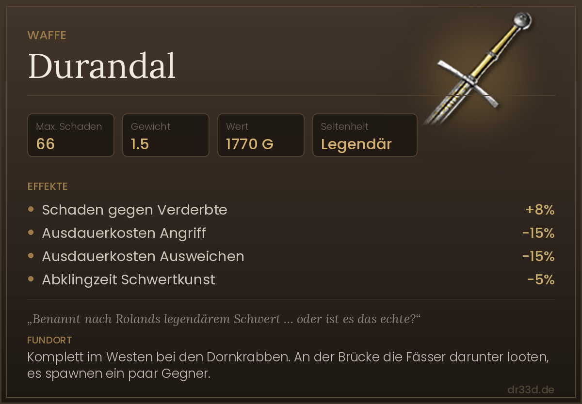 Durandal: Werte, Effekte und Fundort in The Blood of Dawnwalker