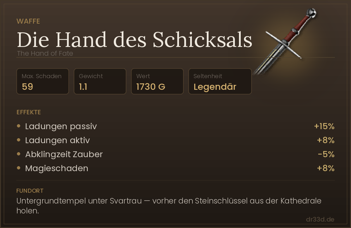 Die Hand des Schicksals: Werte, Effekte und Fundort in The Blood of Dawnwalker