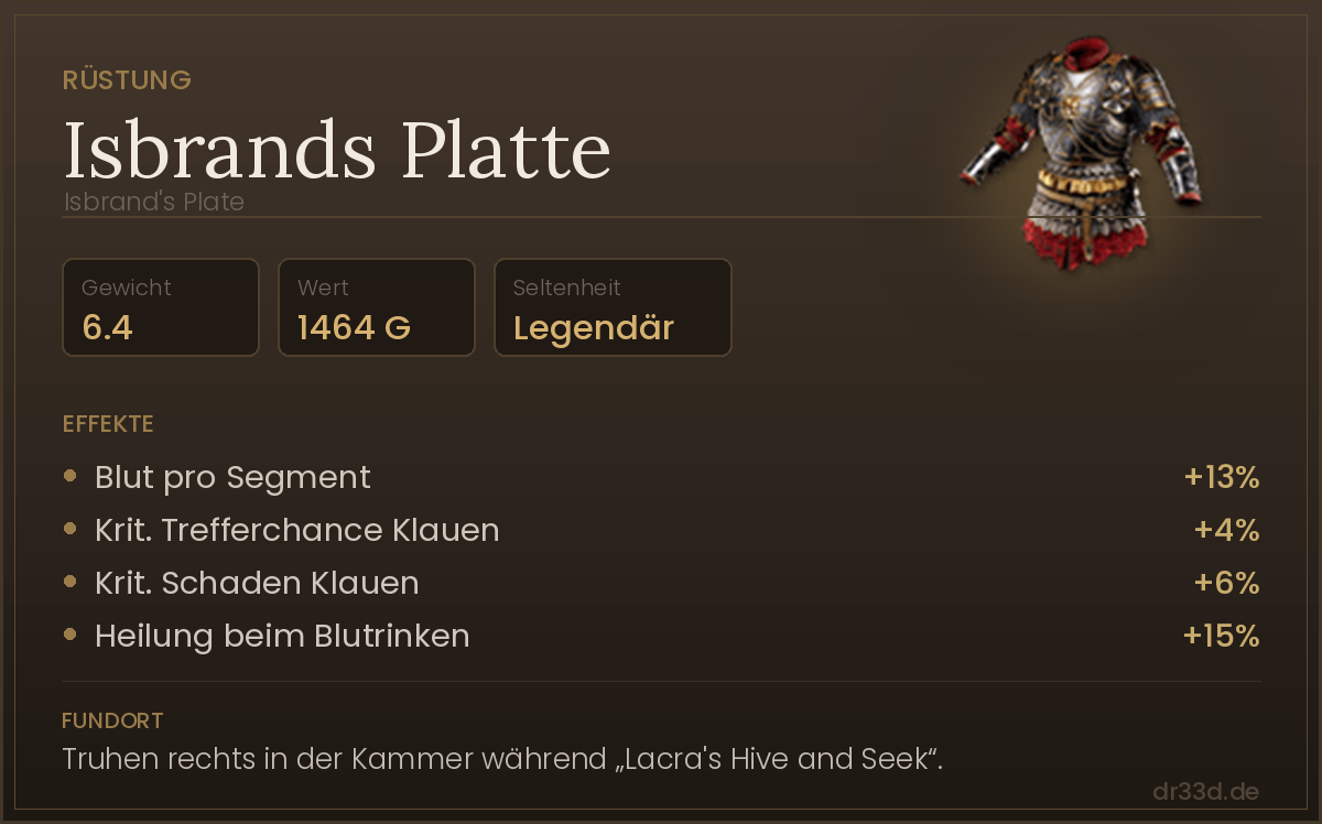 Isbrands Platte: Werte, Effekte und Fundort in The Blood of Dawnwalker