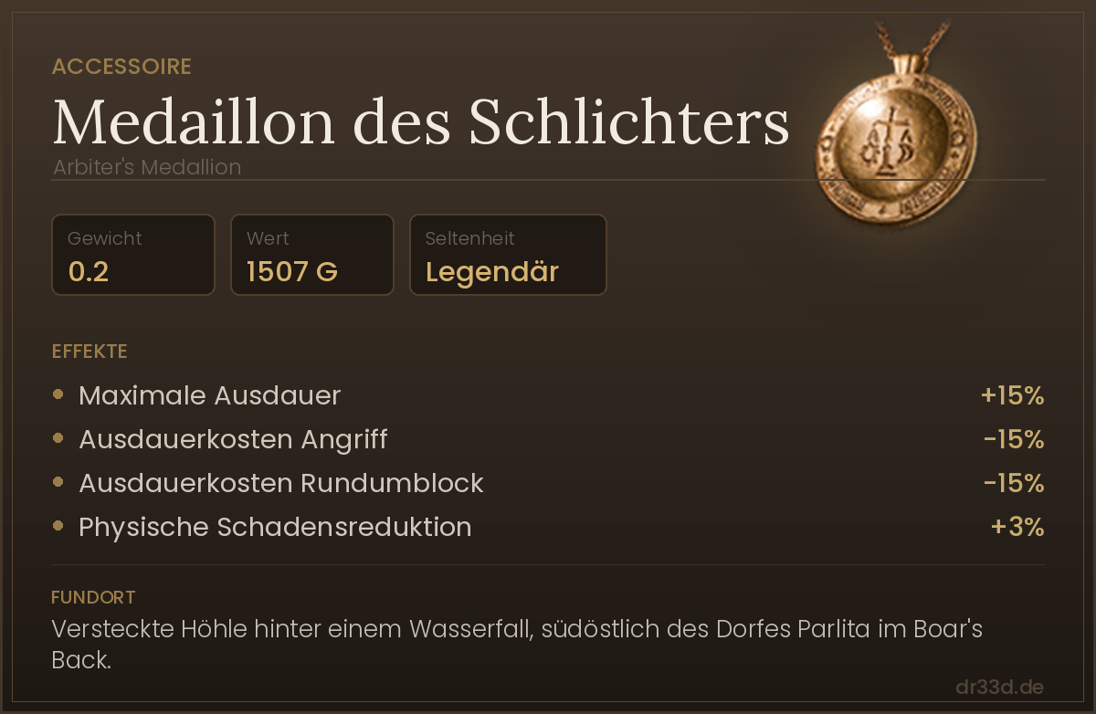 Medaillon des Schlichters: Werte, Effekte und Fundort in The Blood of Dawnwalker
