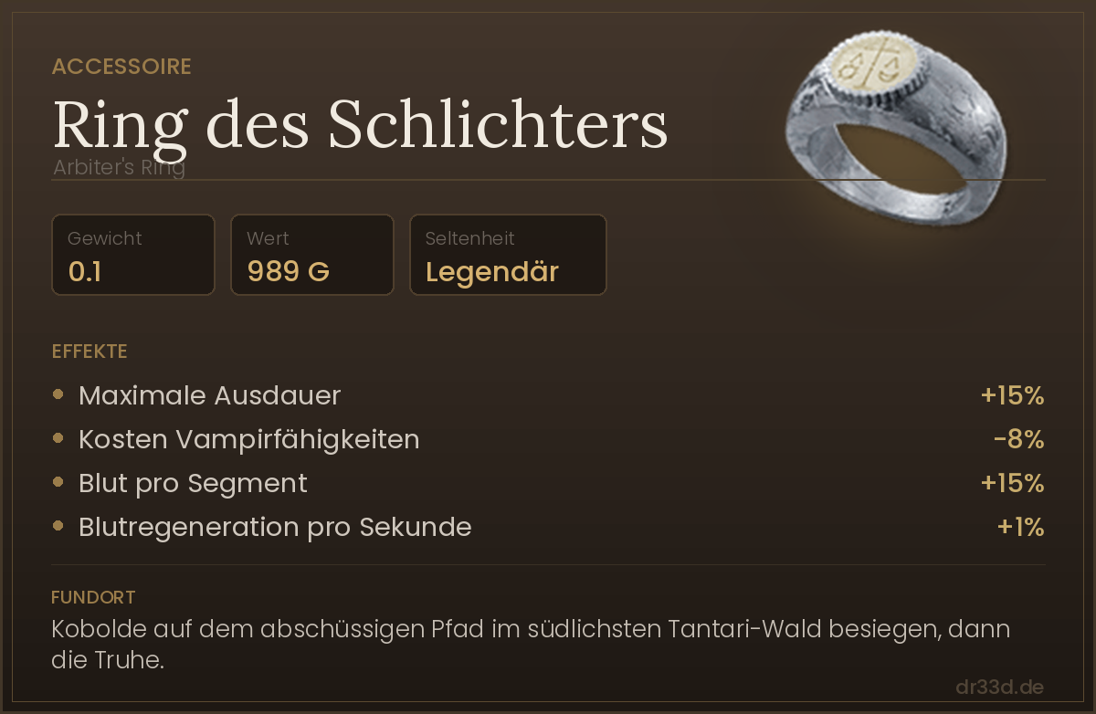 Ring des Schlichters: Werte, Effekte und Fundort in The Blood of Dawnwalker