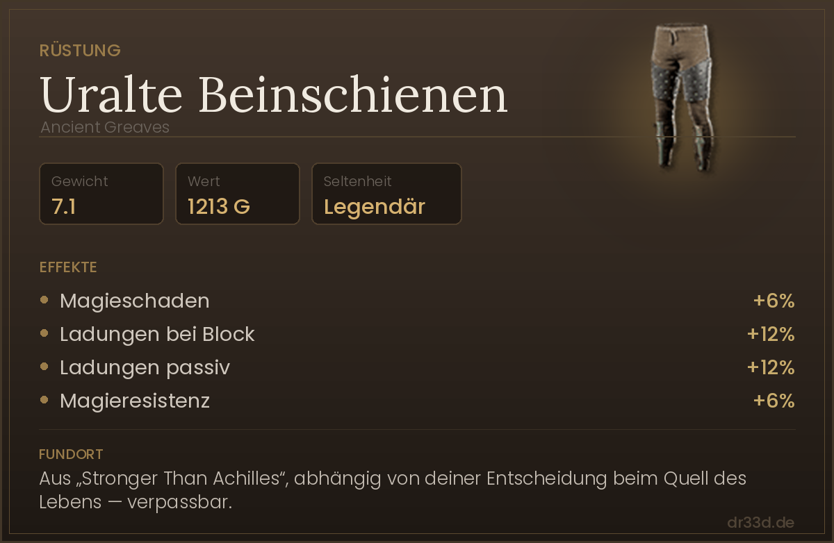 Uralte Beinschienen: Werte, Effekte und Fundort in The Blood of Dawnwalker
