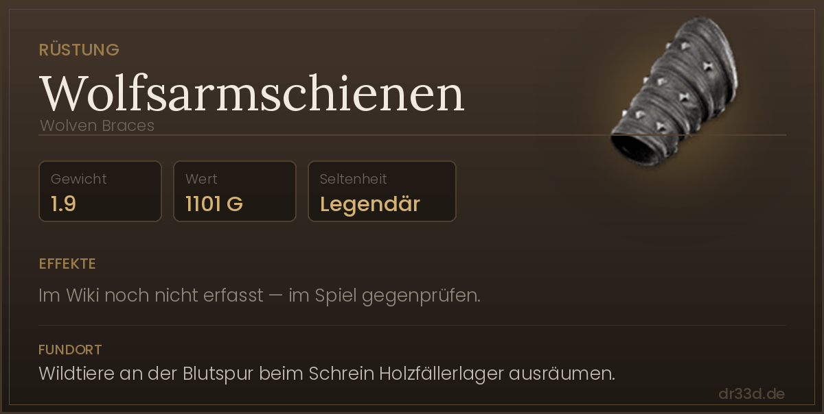 Wolfsarmschienen: Werte, Effekte und Fundort in The Blood of Dawnwalker