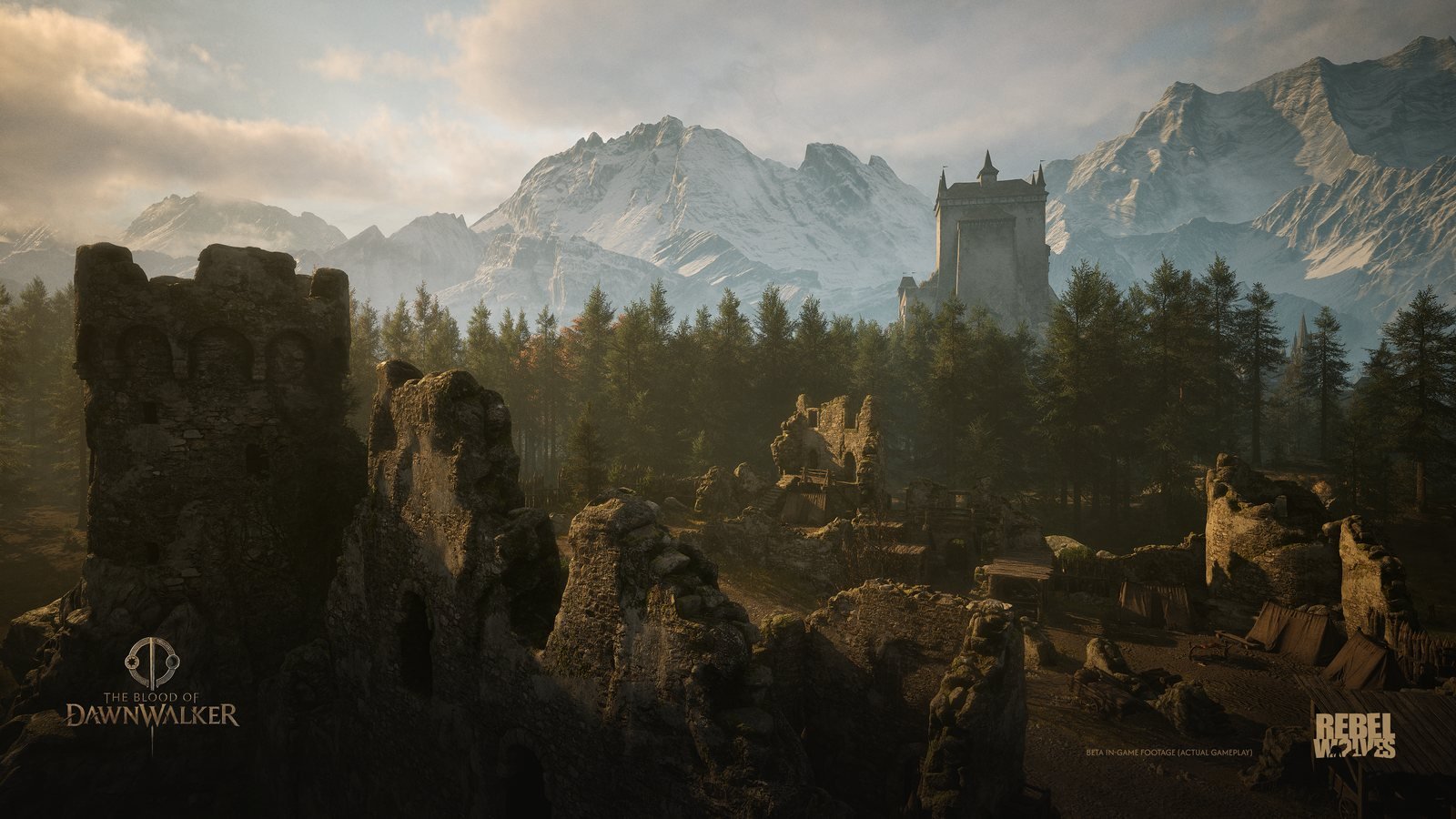 Uralte Ruinen in der Berglandschaft von The Blood of Dawnwalker
