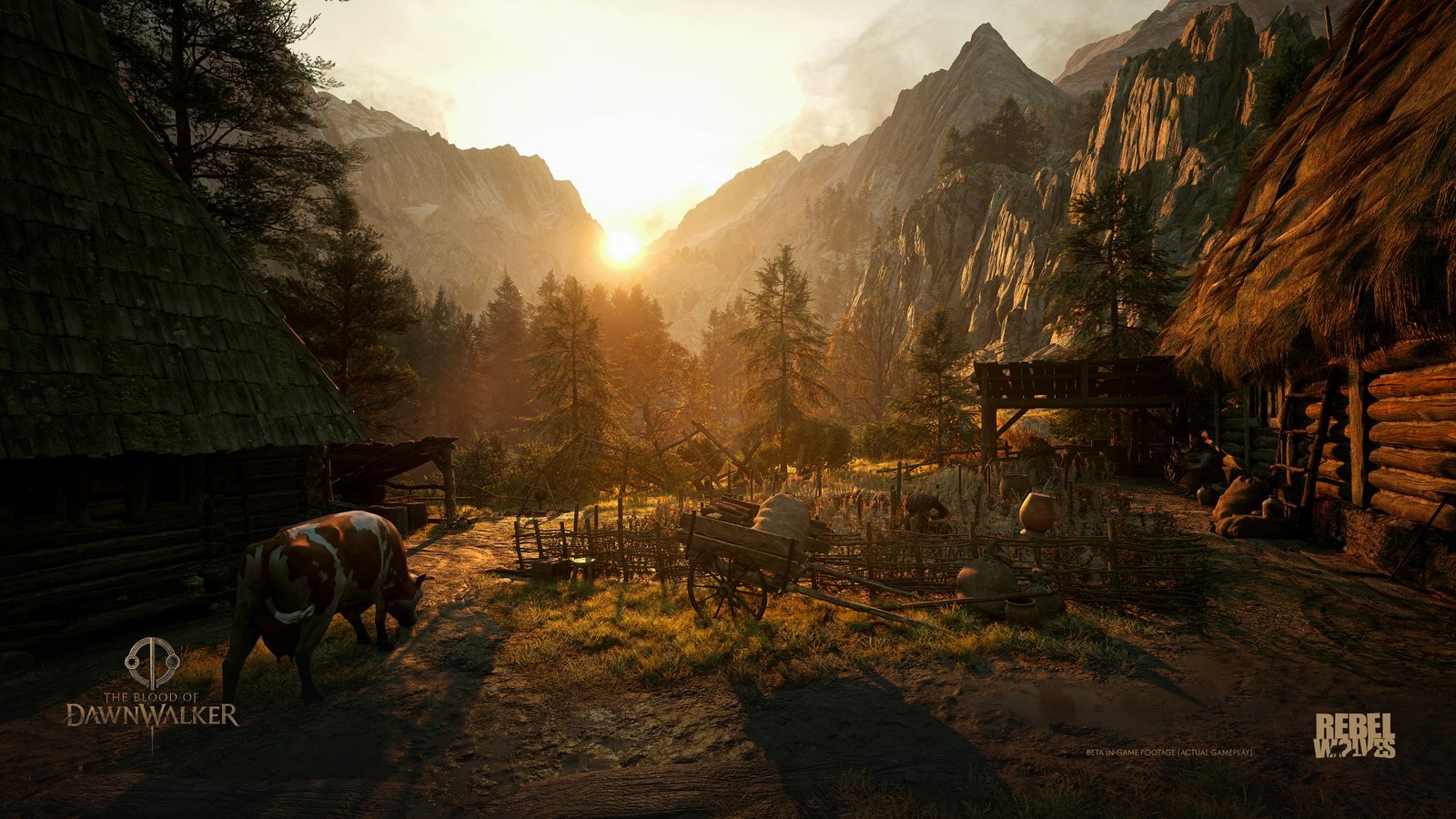 Sonnenaufgang über einem Dorf in The Blood of Dawnwalker