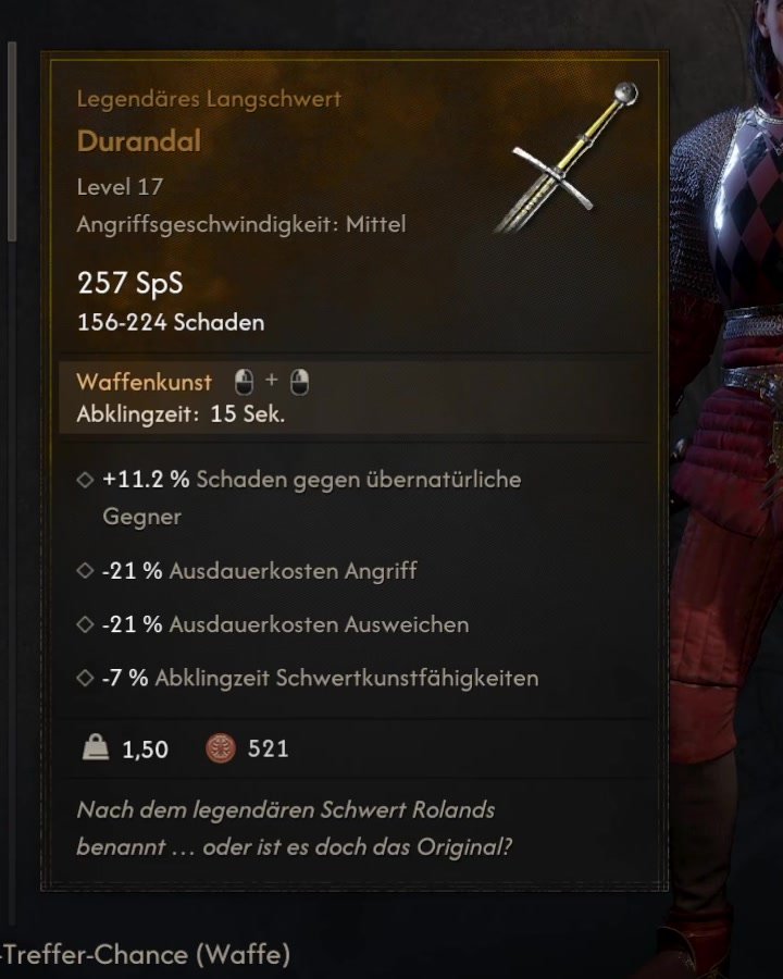 Durandal in The Blood of Dawnwalker mit 257 Schaden pro Sekunde