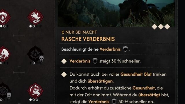 Rasche Verderbnis im Vampirismus-Baum von The Blood of Dawnwalker mit Übersättigungs-Effekt