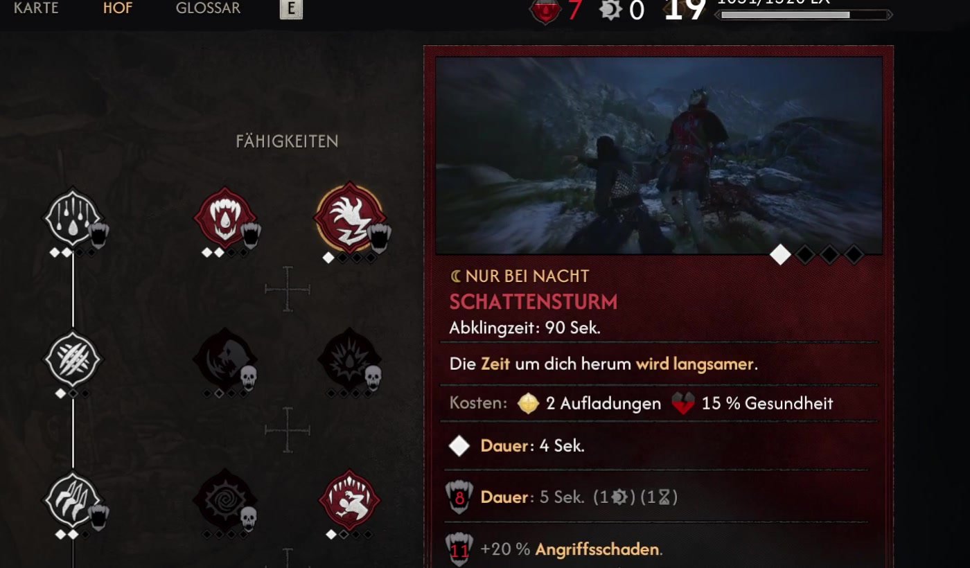 Der Schattensturm im Vampirismus-Baum mit Abklingzeit und Kosten