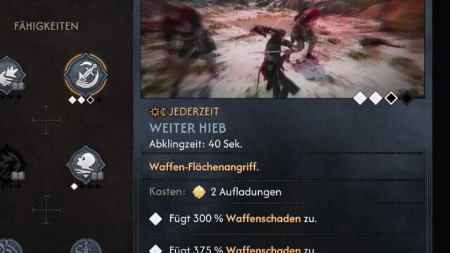 Weiter Hieb in The Blood of Dawnwalker mit Waffenschaden pro Ausbaustufe