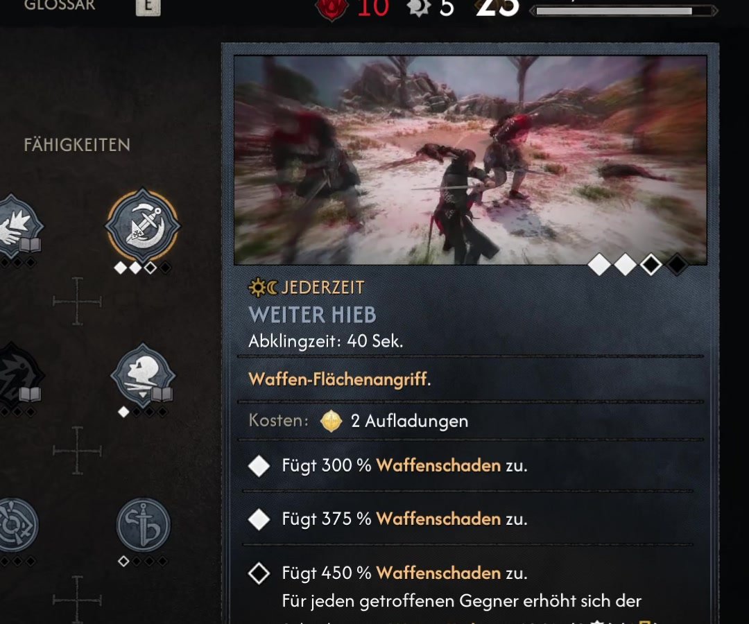 Weiter Hieb in The Blood of Dawnwalker mit Schadenswerten pro Stufe